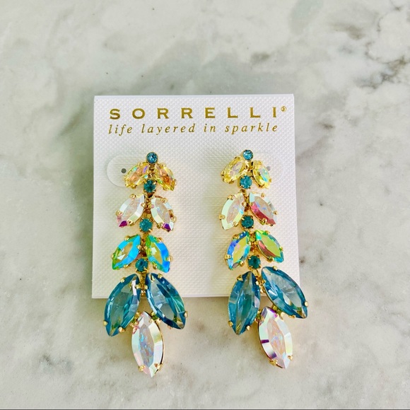 Sorrelli Repeating Navette Dangle Earrings Blue Green Multi NWT - Picture 3 of 16